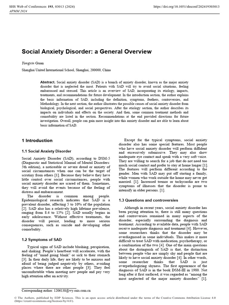 Overview of Social Anxiety Disorder | PDF | Mental Disorder | Social ...