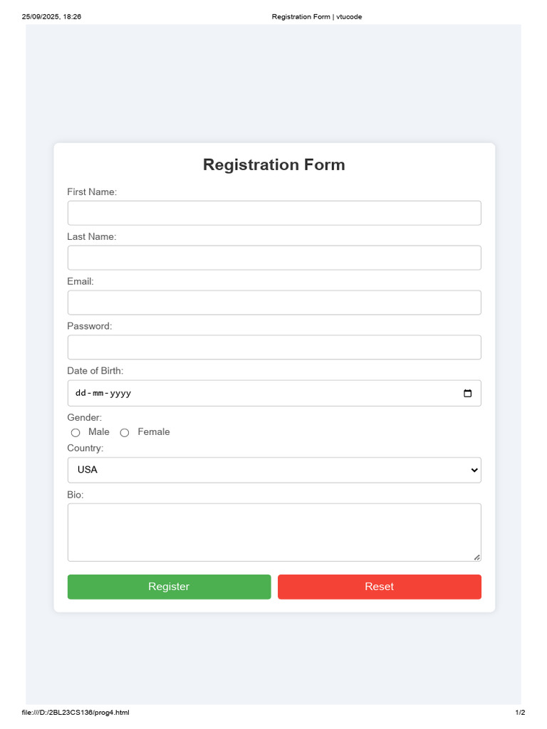 VTU Registration Form | PDF