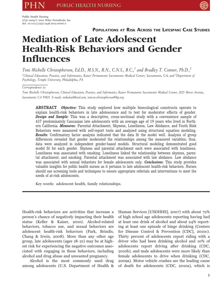 Adolescent Health-Risk Behaviors Study | PDF | Adolescence | Substance ...