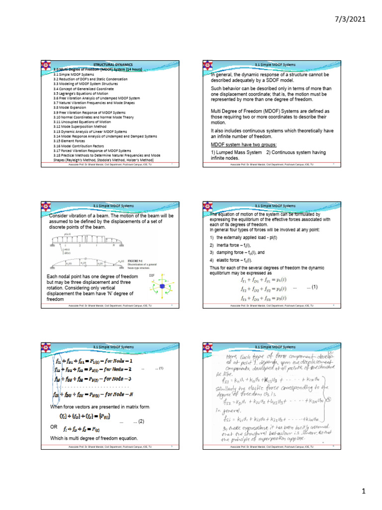 Multi Degree of Freedom System Overview | PDF | Eigenvalues And ...