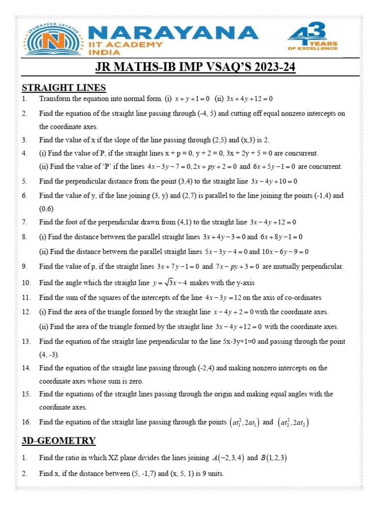 JR Maths IB VSAQs: Straight Lines & Geometry | PDF | Triangle | Line ...