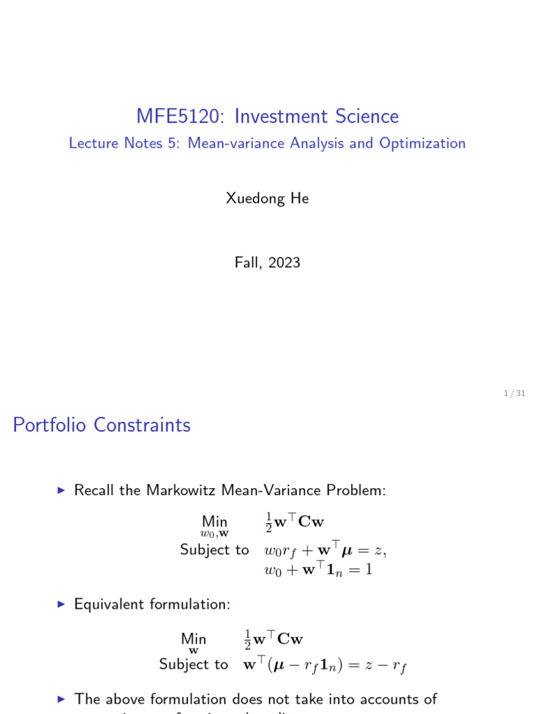 Mean-Variance Portfolio Optimization Techniques | PDF | Short (Finance ...