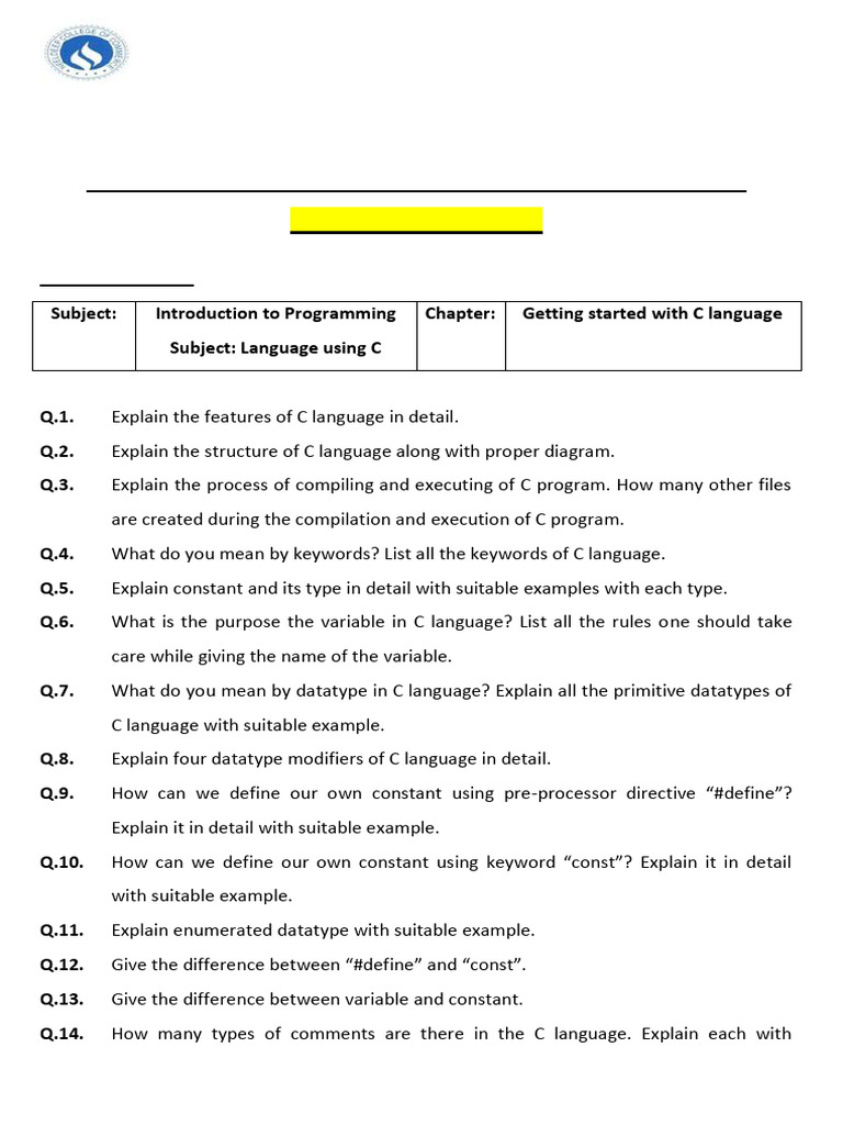Assignment 02-Getting Started With C Language | PDF | C (Programming ...