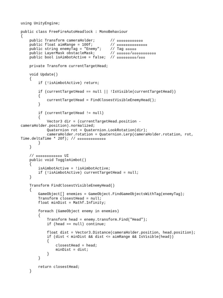 Unity Aimbot Script for Free Fire | PDF