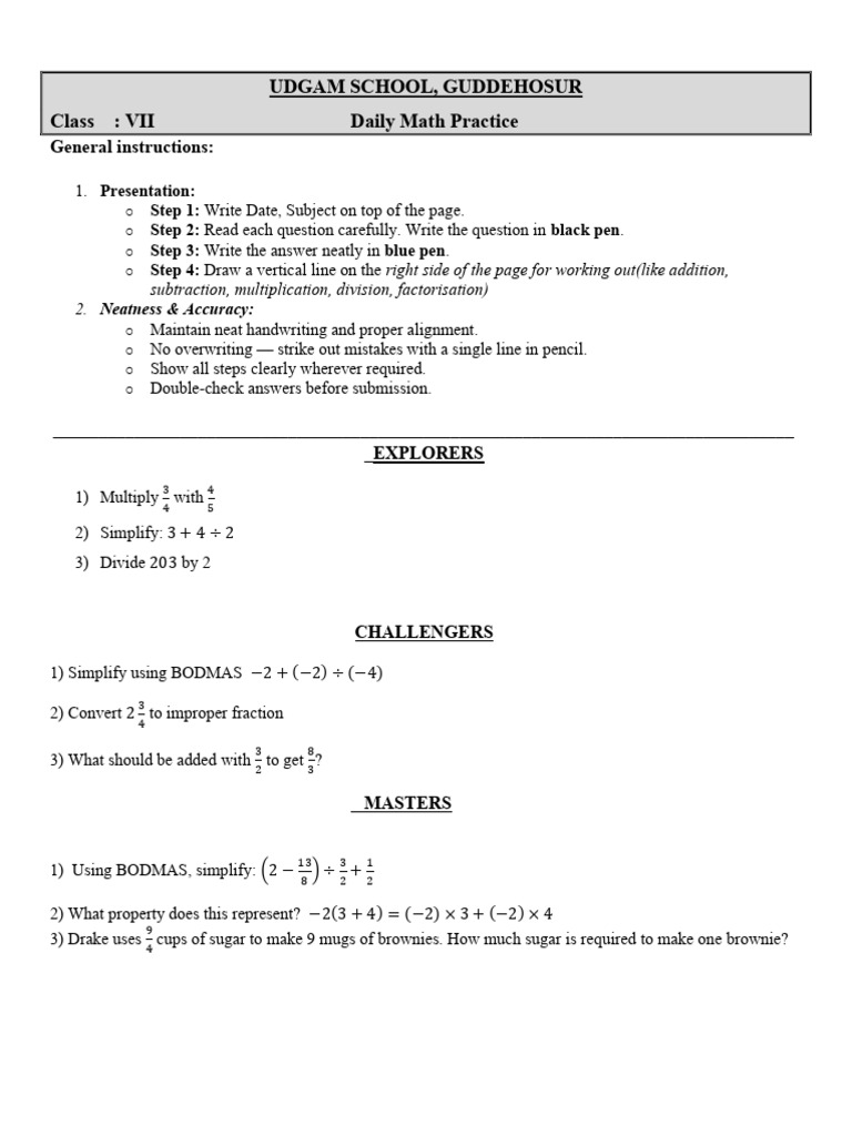 29thaugust Class 7 Daily Math Practice Problems | PDF
