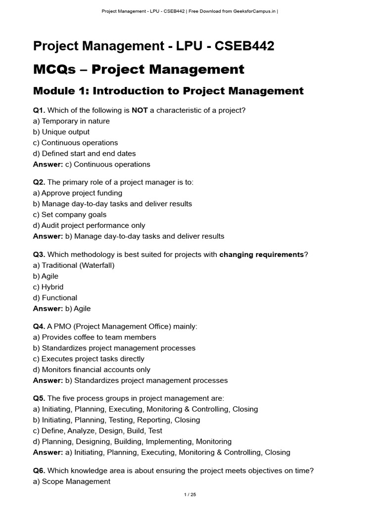 Project Management - LPU - CSEB442 | PDF | Project Management | Projects
