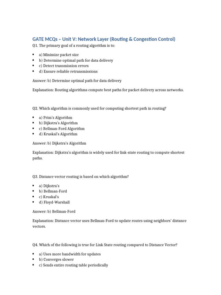 GATE MCQs on Network Layer Routing | PDF | Network Congestion ...