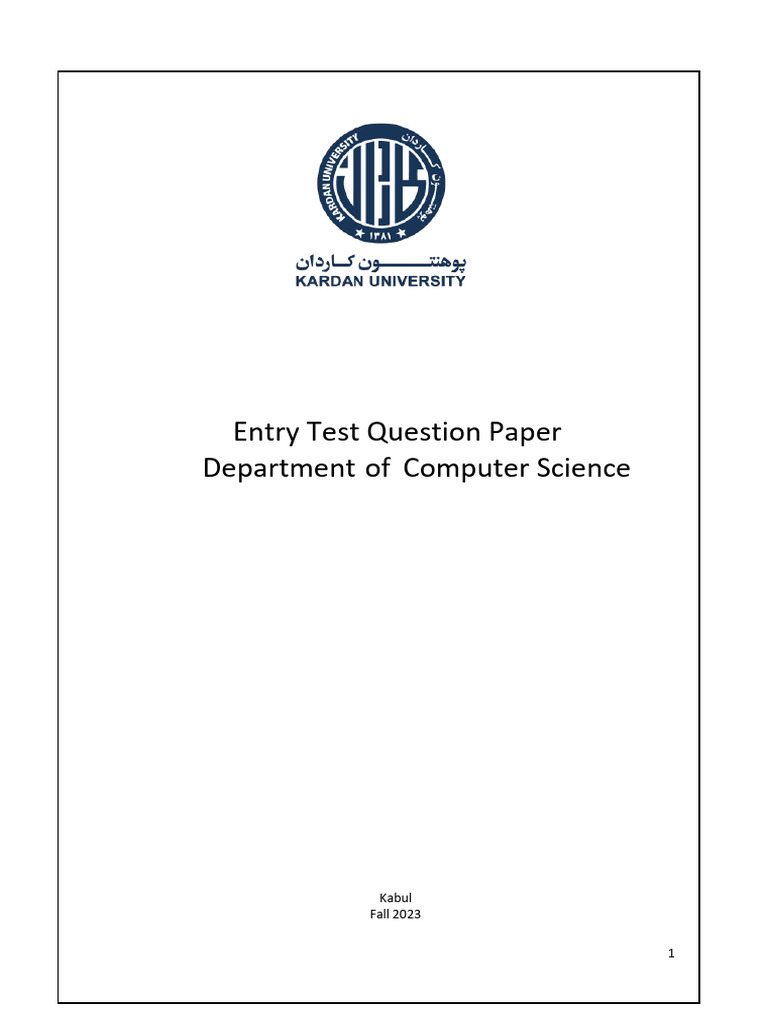 Computer Science Entry Test 2023 | PDF | Equations | Mathematical Objects