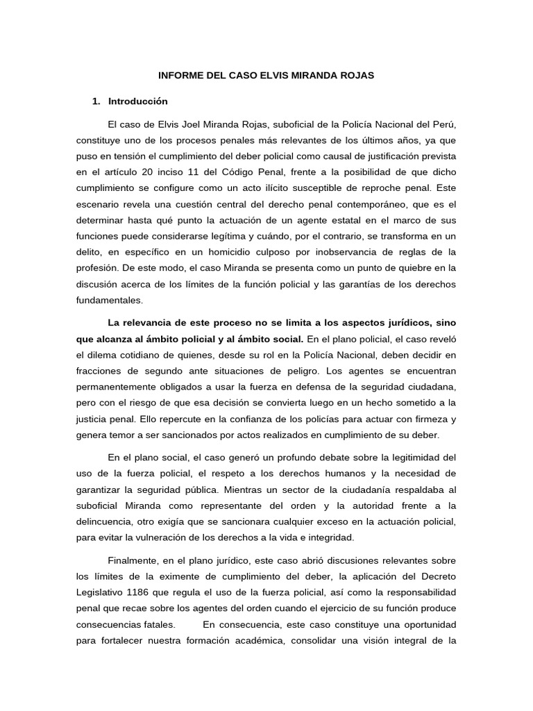 Informe Ta1 Caso Elvis Miranda Rojas | PDF | Policía | Homicidio