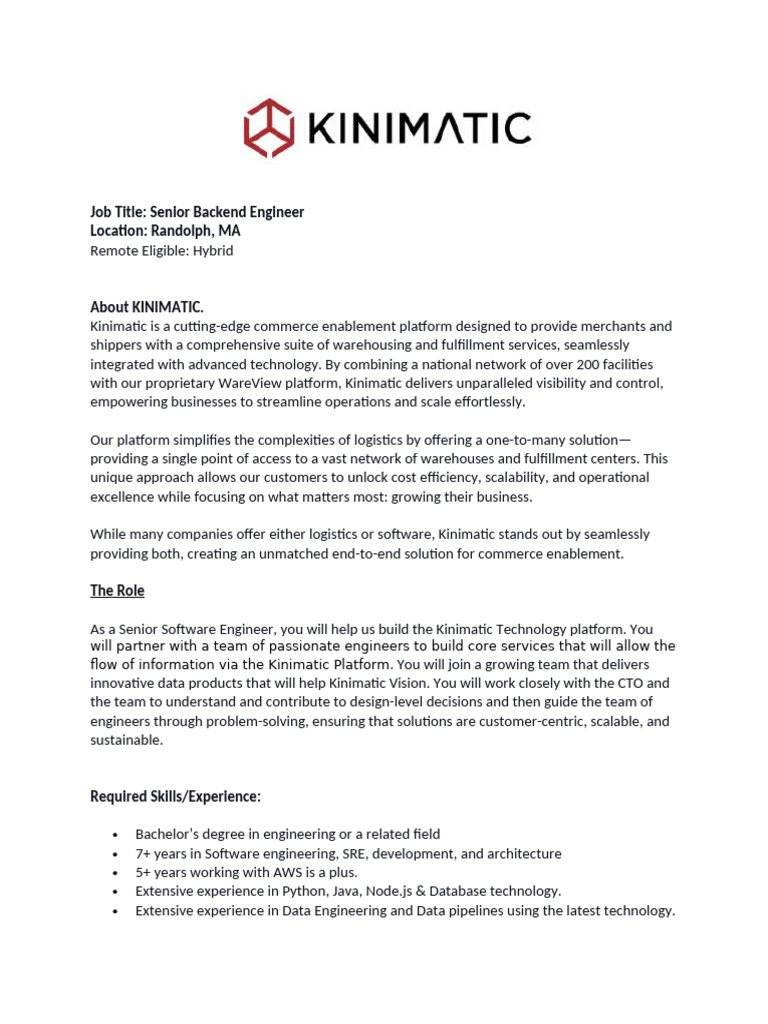 Senior Backend Engineer at Kinimatic | PDF | Web Service | Systems ...