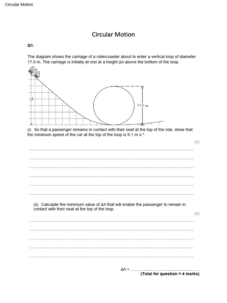 Rollercoaster Physics: Circular Motion Calculations | PDF | Force ...