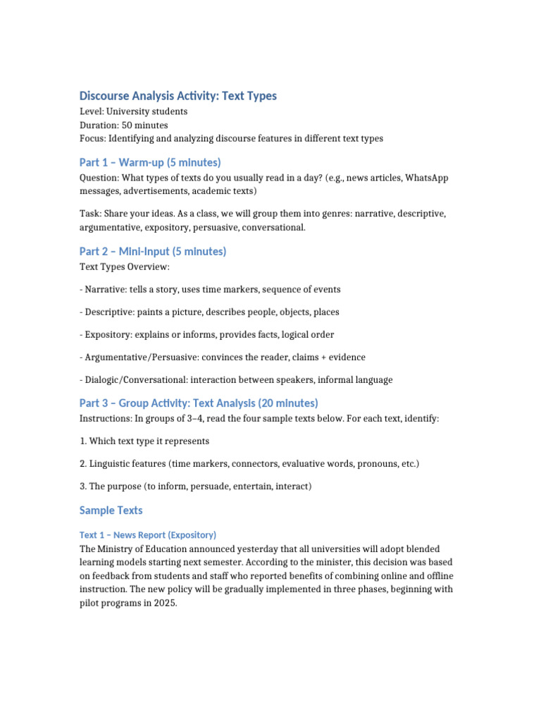 Discourse Analysis of Text Types | PDF | Linguistics | Cognition