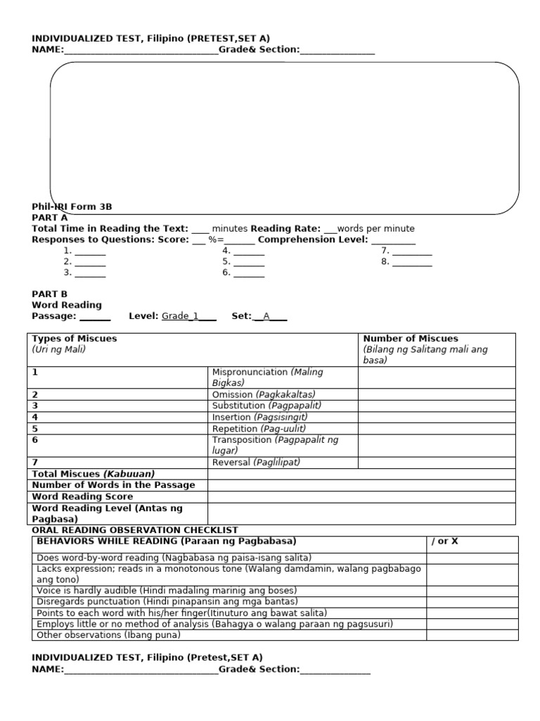 Phil Iri Filipino Individual Forms | PDF