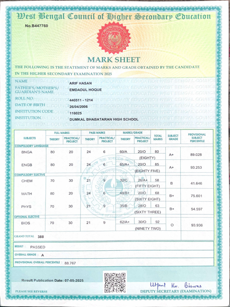 12th marksheet (3) | PDF
