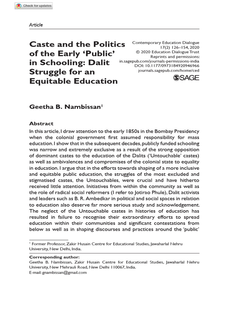 Dalit Struggles for Equitable Education | PDF | Dalit | Caste