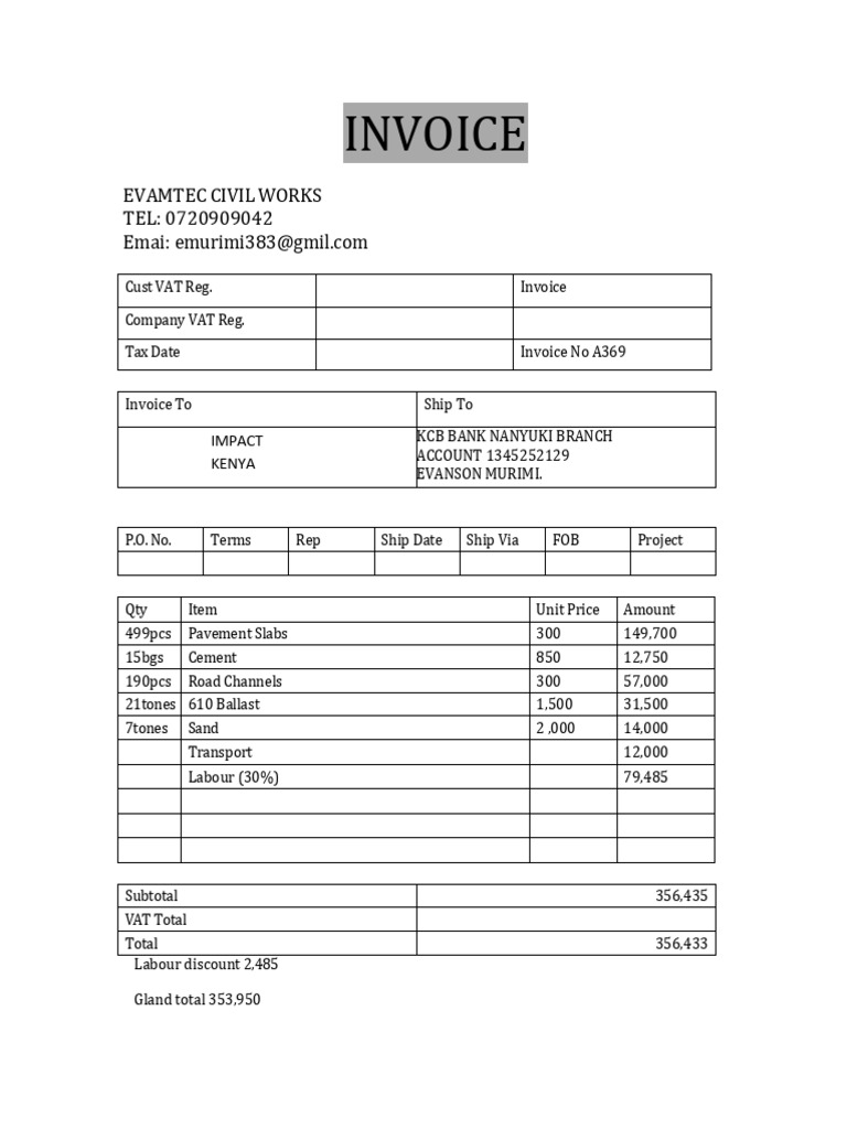 Invoice for Civil Works by Evamtec | PDF