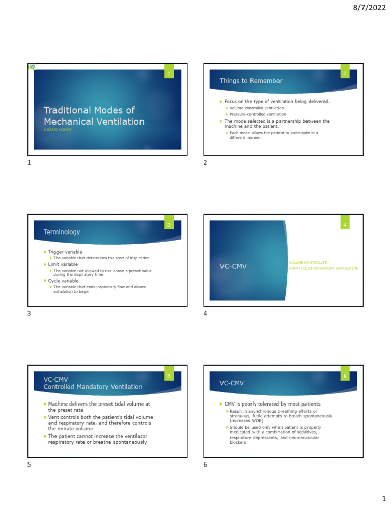 Overview of Mechanical Ventilation Modes | PDF | Breathing | Pulmonology
