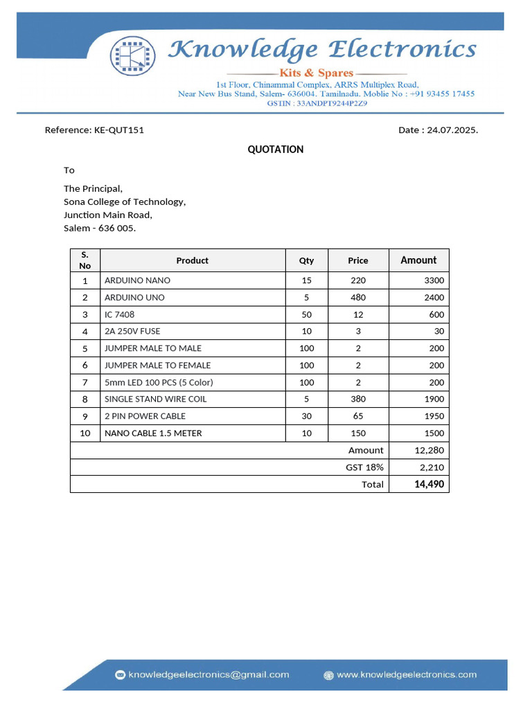 Knowledge Electronics Quotation 24.07.25 | PDF