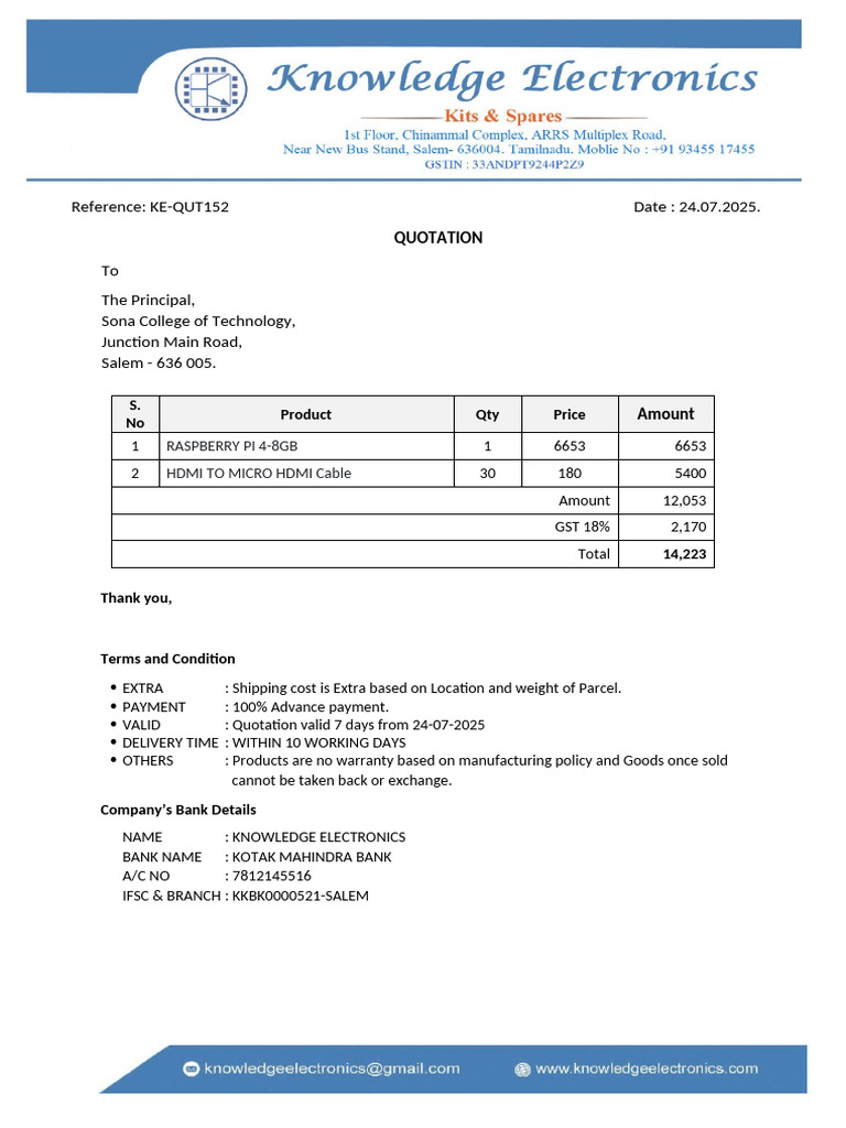 Knowledge Electronics Quotation - 2 24.07.25 | PDF