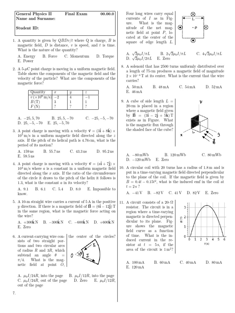 General Physics II Final Exam Questions | PDF | Magnetic Field | Helix