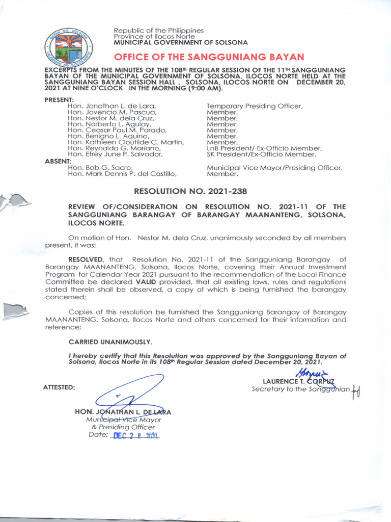 Resolution No 2021 238 | PDF