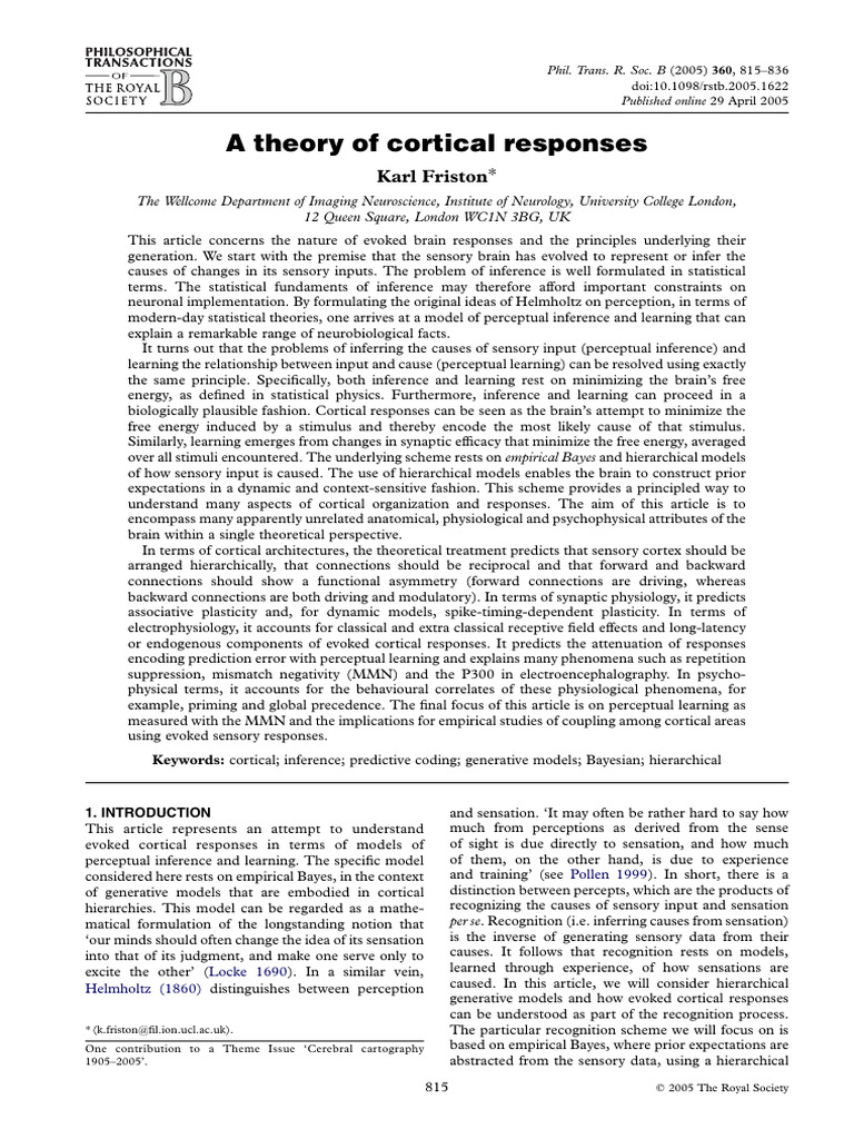 A Theory of Cortical Responses | PDF | Visual Cortex | Neuroscience