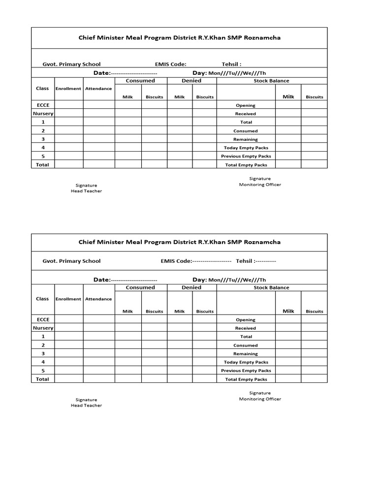 SMP School Roznamcha Final | PDF
