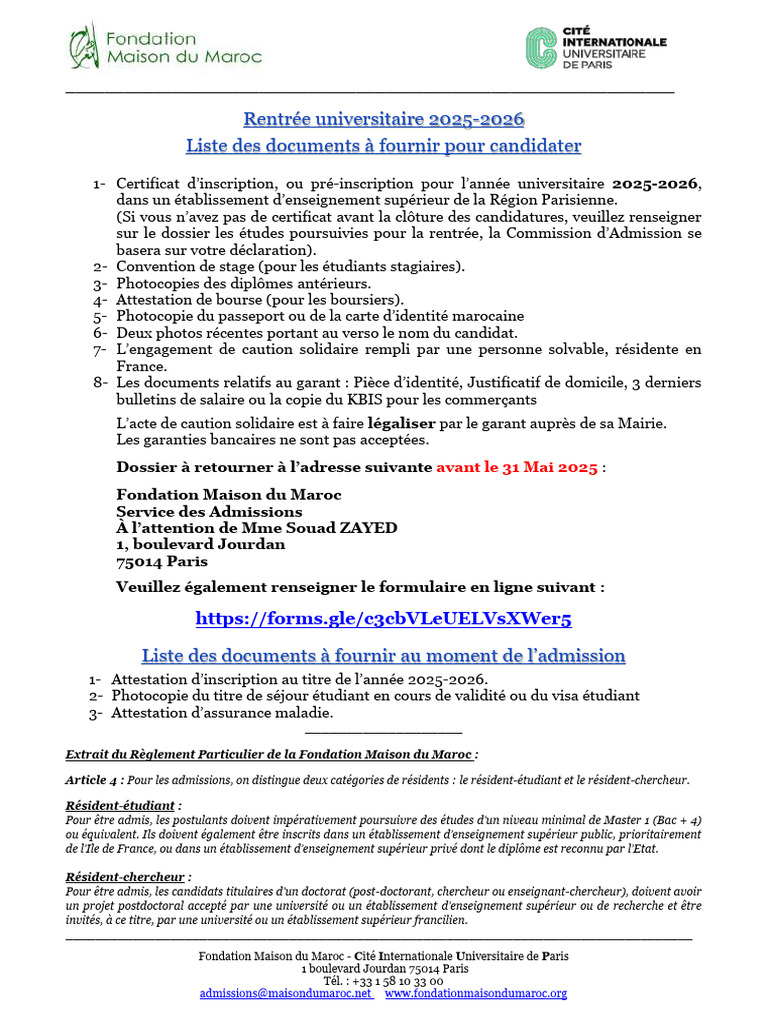 Dossier de Demande Dadmission Etudiant 2025 2026 | PDF