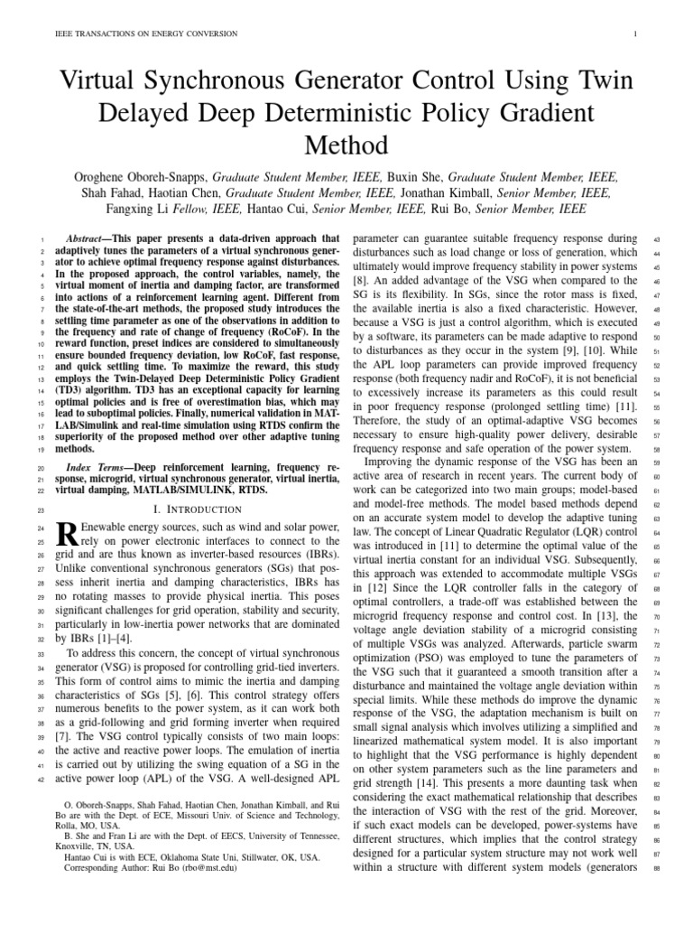 2023 Virtual Synchronous Generator Control Using Twin Delayed Deep ...