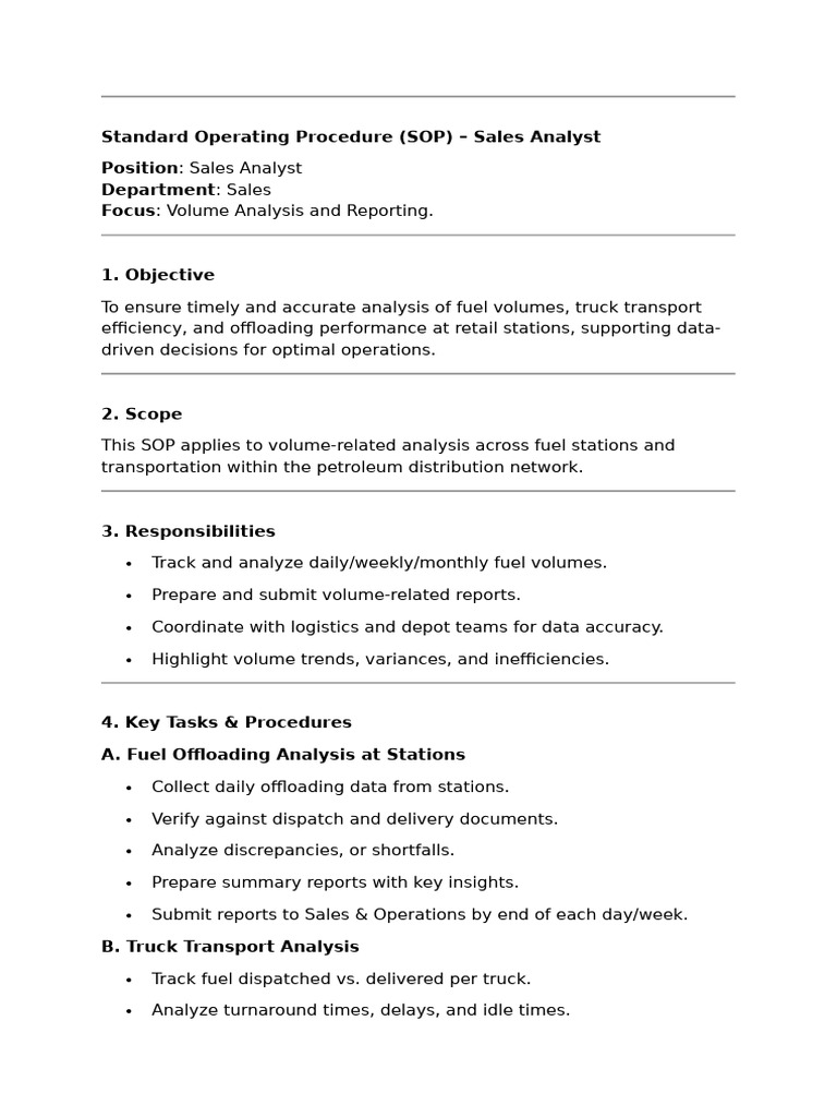 Sales Analyst SOP: Fuel Volume Reporting | PDF
