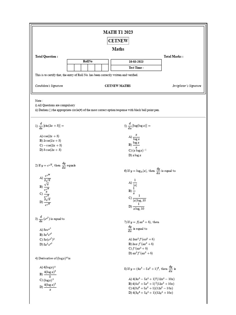 CETNEW Maths Test Paper 2023 | PDF
