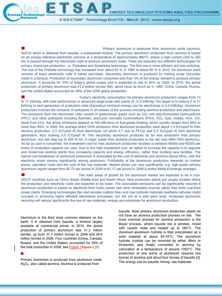 Primary Aluminium Production - Energy Usage | PDF | Aluminium ...