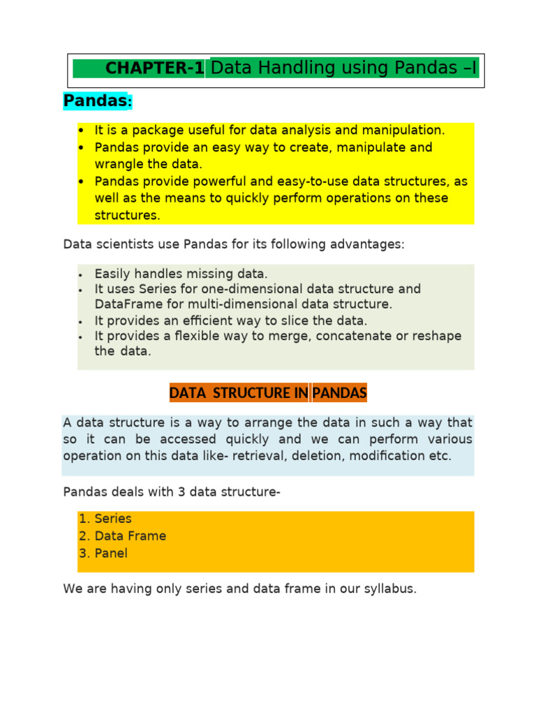 Data Structures in Pandas Explained | PDF | Comma Separated Values ...
