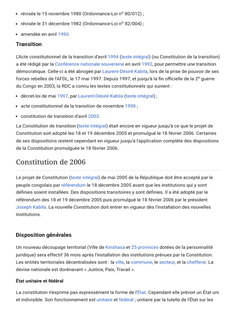 Histoire constitutionnelle de la RDC | PDF | Justice | Crime et violence