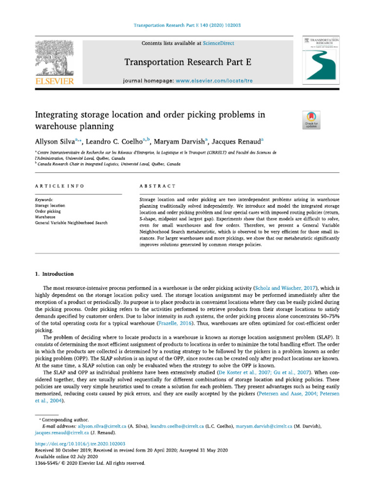 Integrating Storage Location and Order Picking Problems in Warehouse ...