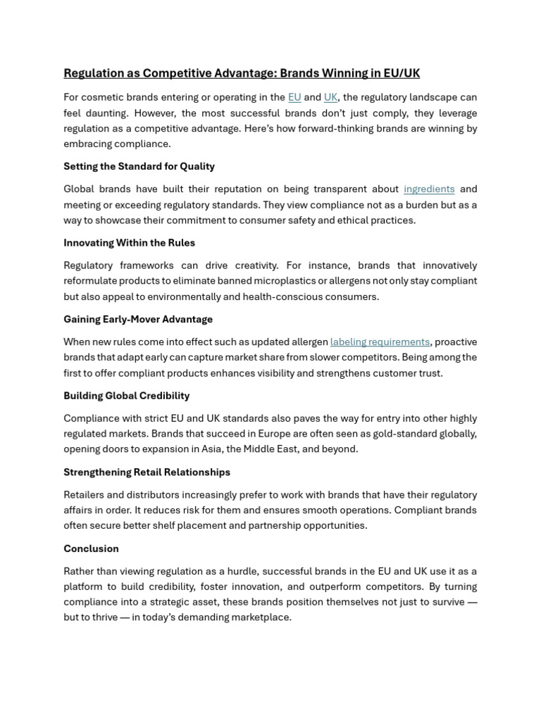 EU/UK Cosmetic Regulation: Brand Success Strategies | PDF