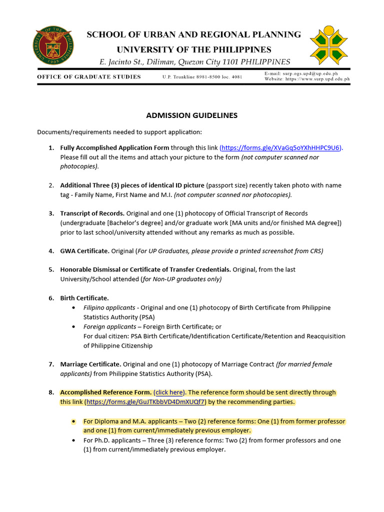 Admission Guidelines - Highlights References Form | PDF | Birth ...