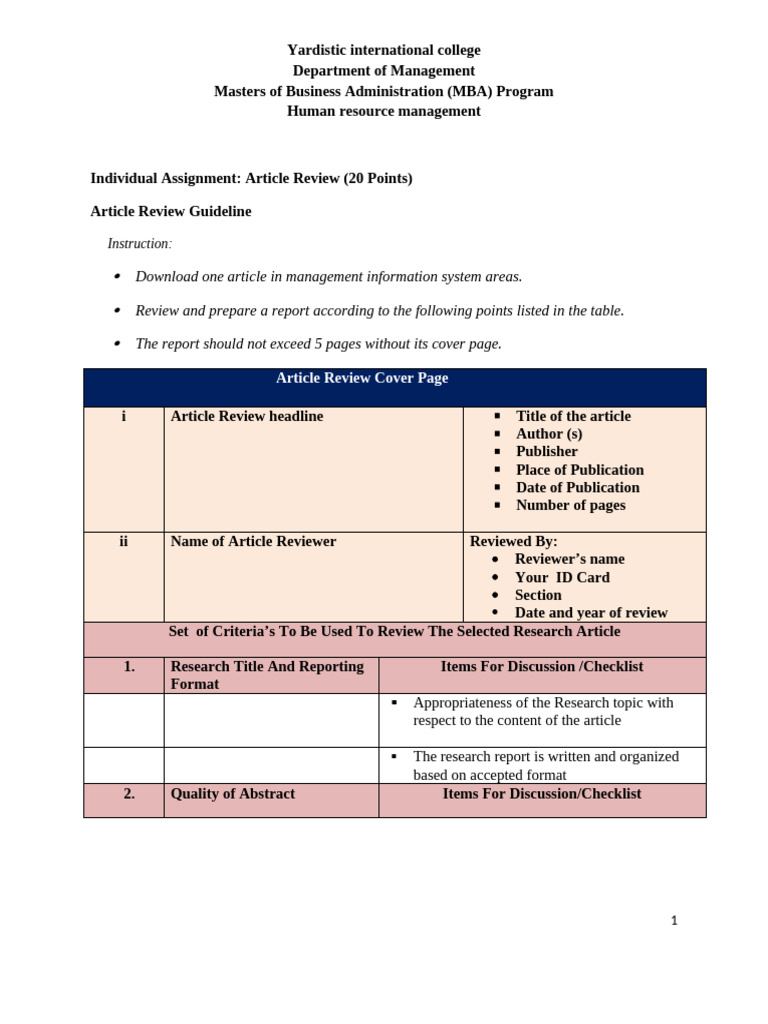 MBA Article Review Guidelines | PDF | Hypothesis | Cognition