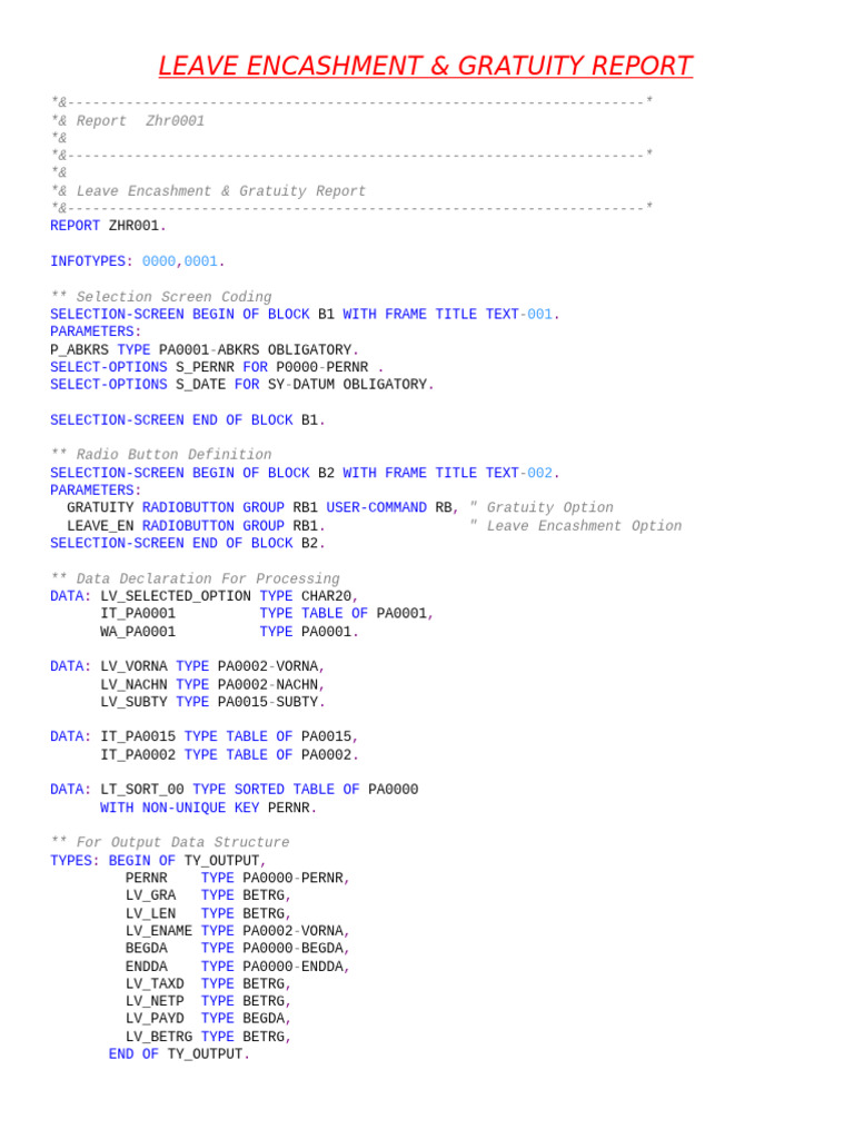 Leave Encashment and Gratuity Report | PDF | Computer Programming ...