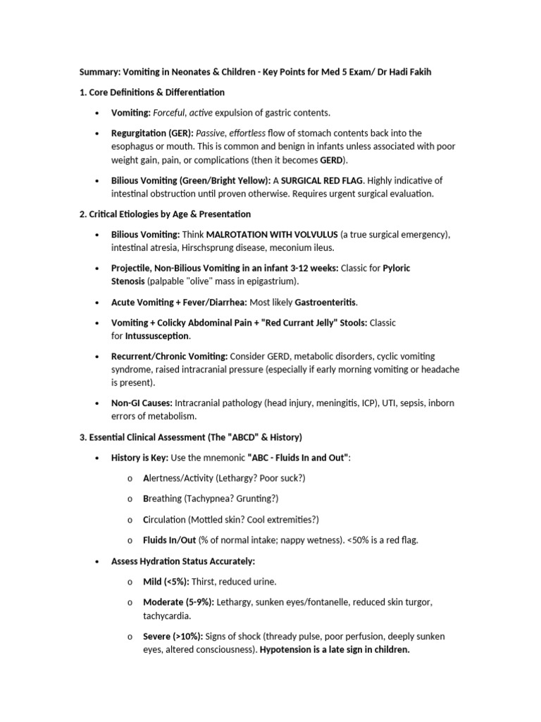 Vomiting in Children: Key Exam Insights | PDF | Vomiting | Clinical ...