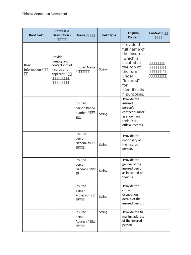 Chinese Insurance Form Annotation Guide | PDF | Computing