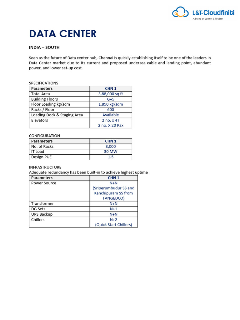 Chennai Data Center Specifications | PDF