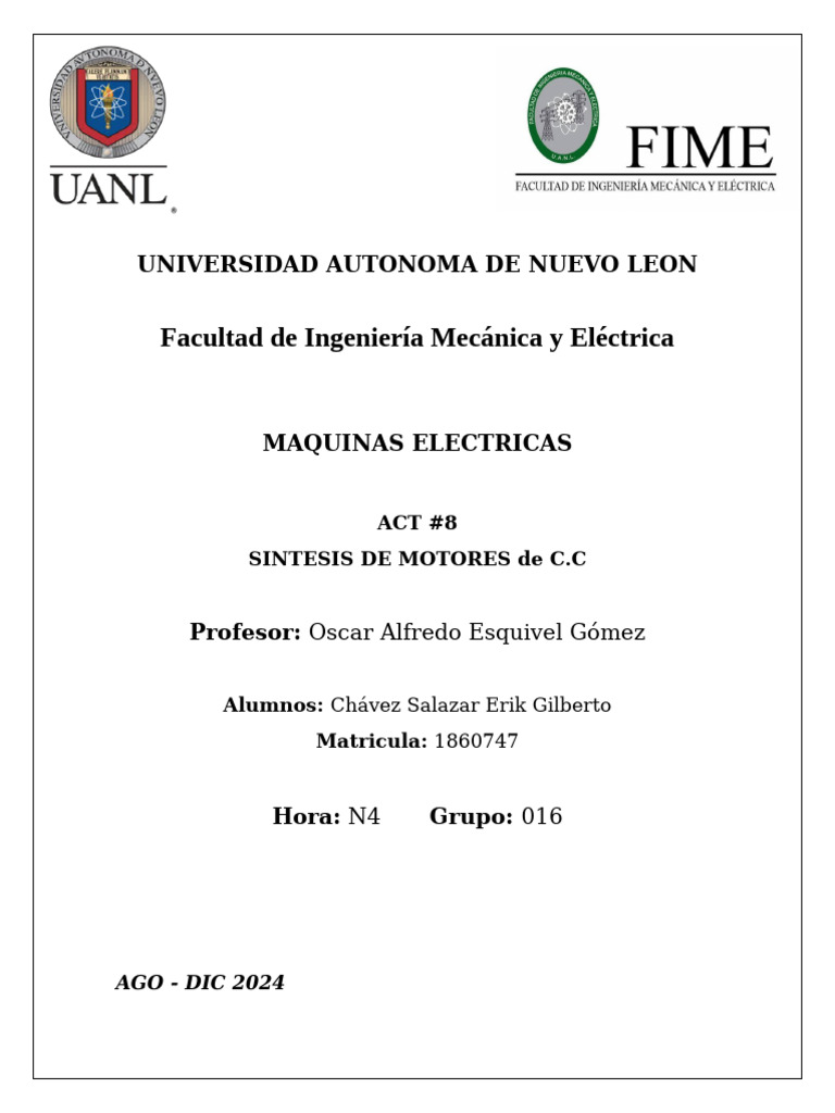 Act 8 Maq Elec | PDF | Motor eléctrico | Corriente eléctrica