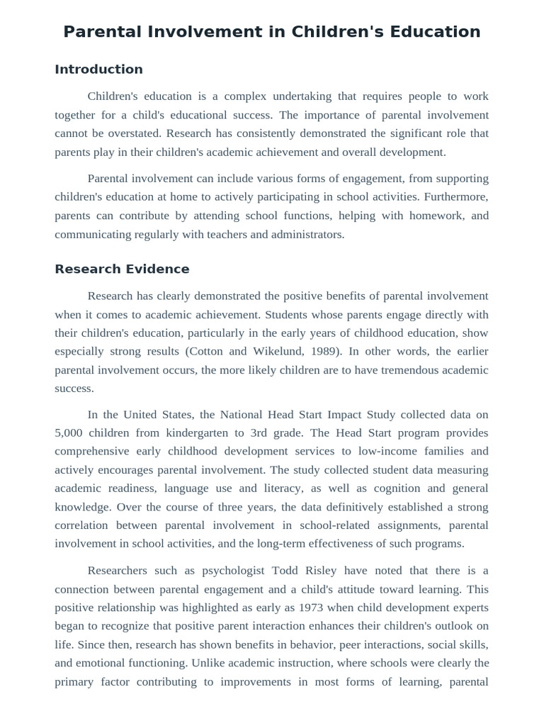 Impact of Parental Involvement in Education | PDF | Child Development ...