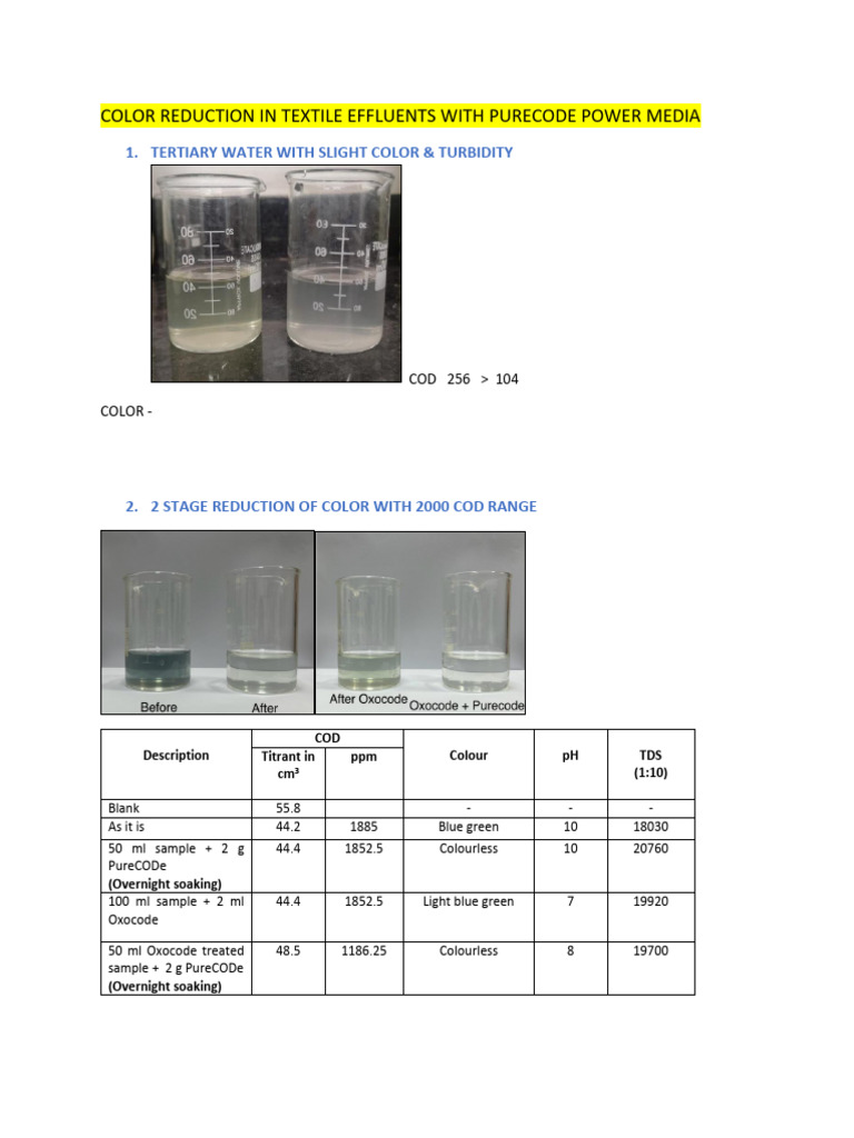 Textile Effluent Color Reduction Analysis | PDF | Water Supply ...