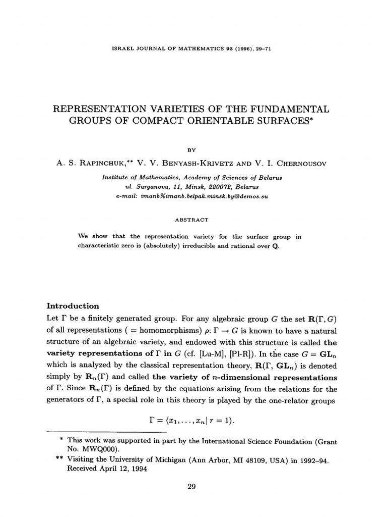 Representation Varieties of Surface Groups | PDF | Group (Mathematics ...