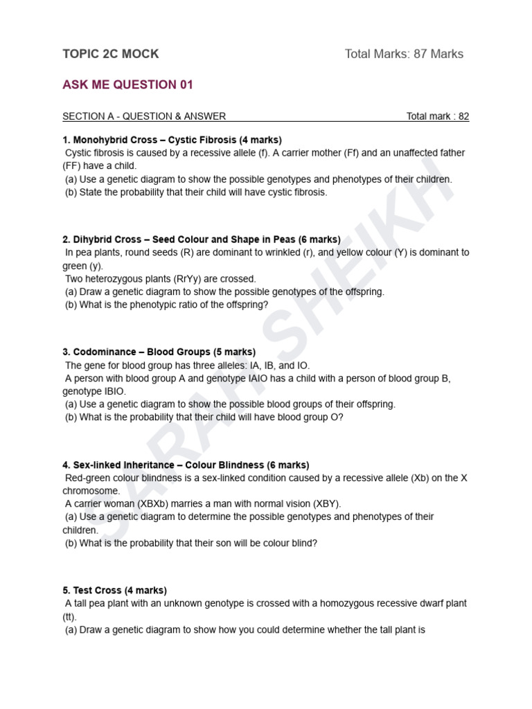 Topic 2C Unit 1 Biology Edexcel - Amq 01 | PDF | Dominance (Genetics ...