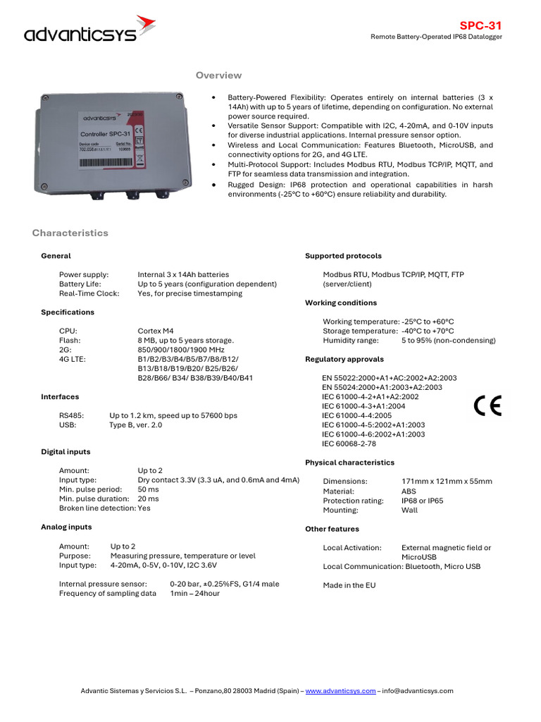 IP68 Remote Battery Datalogger SPC-31 | PDF | 4 G | Usb