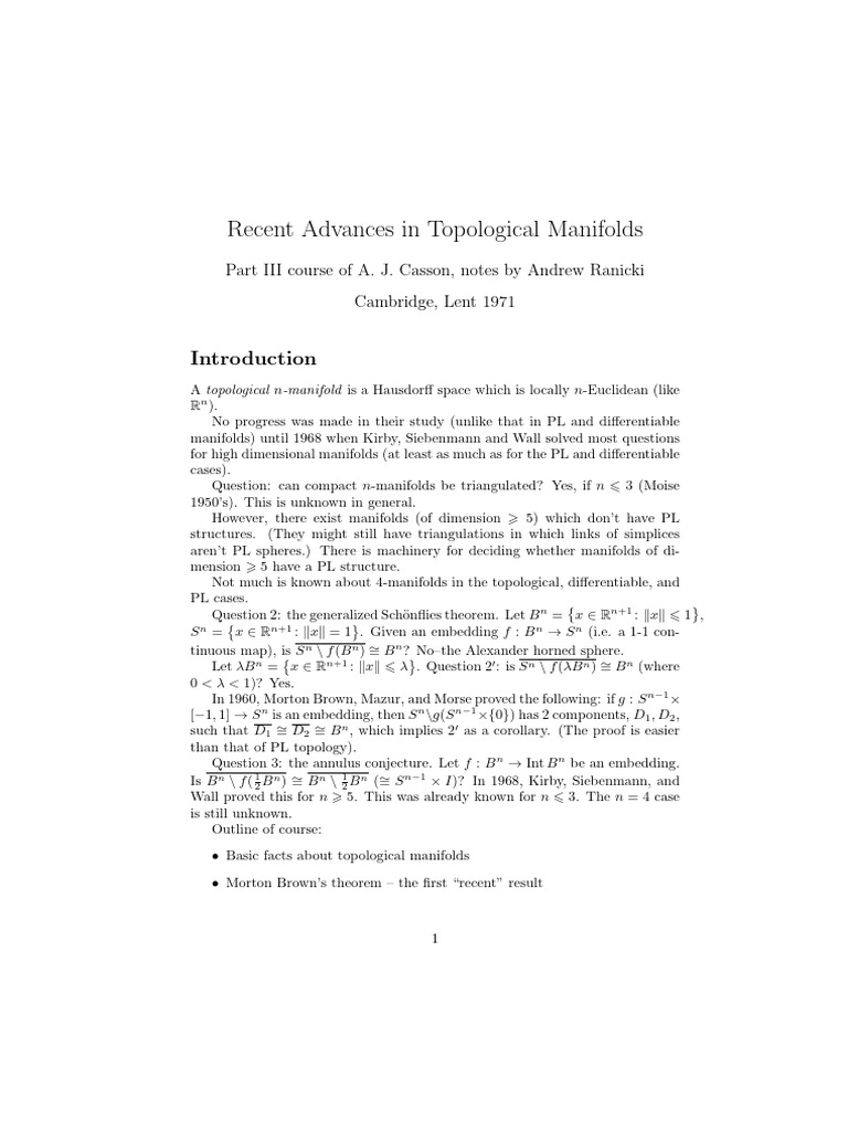 Advances in Topological Manifolds | PDF | Manifold | Topology