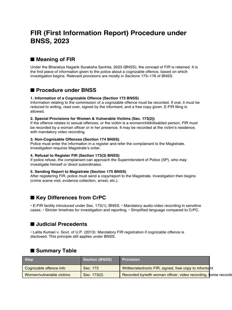 BNSS 2023 FIR Procedure Explained | PDF | Magistrate | Criminal Law
